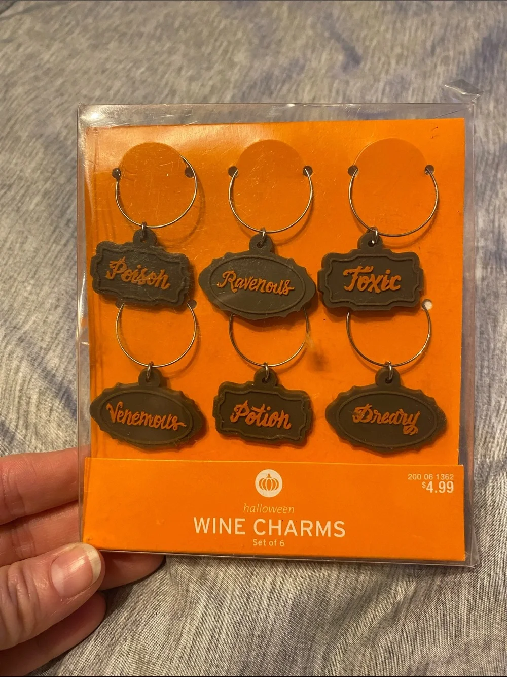 Halloween Wine Charms - Silicone Tags w/ Metal Rings Set of 6 NIB